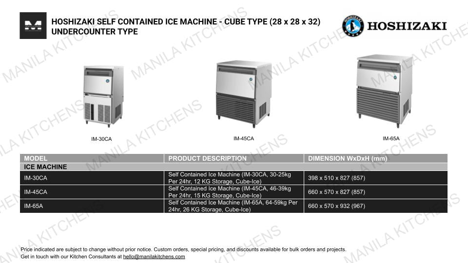 Hoshizaki Self Contained Ice Machine (IM-30CA ,30-25KG PER 24hr, 12 KG Storage, Cube-ice)