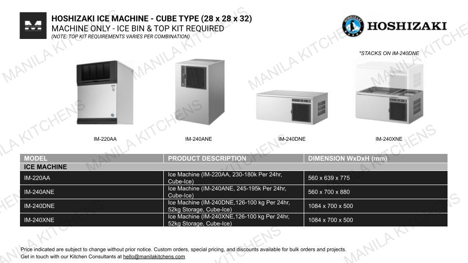 Hoshizaki Ice Machine (Self Contained Ice Machine (IM-240ANE ,245-195KG PER 24hr, Cube-ice)