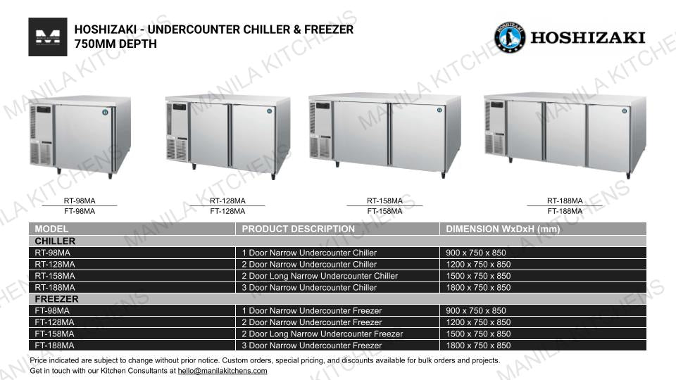 Hoshizaki 2 Door Long Narrow Undercounter Chiller (RT-158MA)