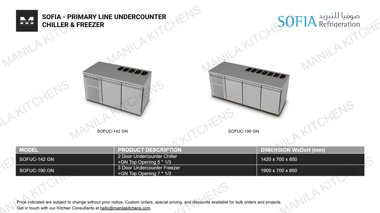 Sofia 3 Door Undercounter Chiller + GN Top Opening 7* 1/3 (SOFUC-190 GN)