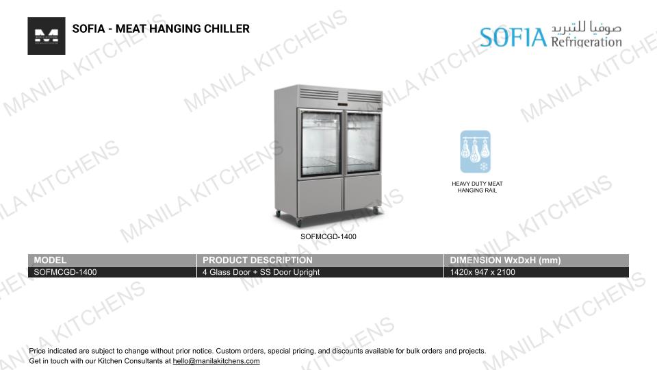 Sofia 4 Glass Door + SS Door Upright (SOFMCGD-1400)