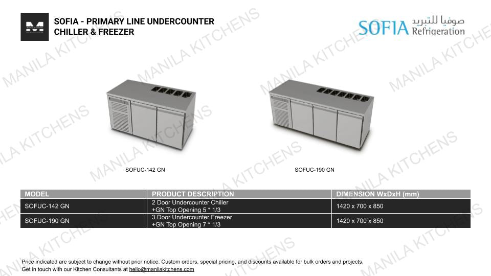 Sofia 2 Door Undercounter Chiller + GN Top Opening 5* 1/3 (SOFUC-142 GD)