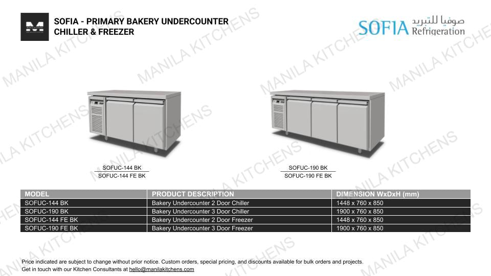 Sofia Bakery Undercounter 3 Door Chiller (SOFUC-190 BK)