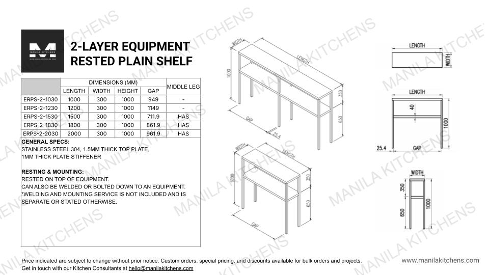 2-Layer Equipment Rested Plain Shelf