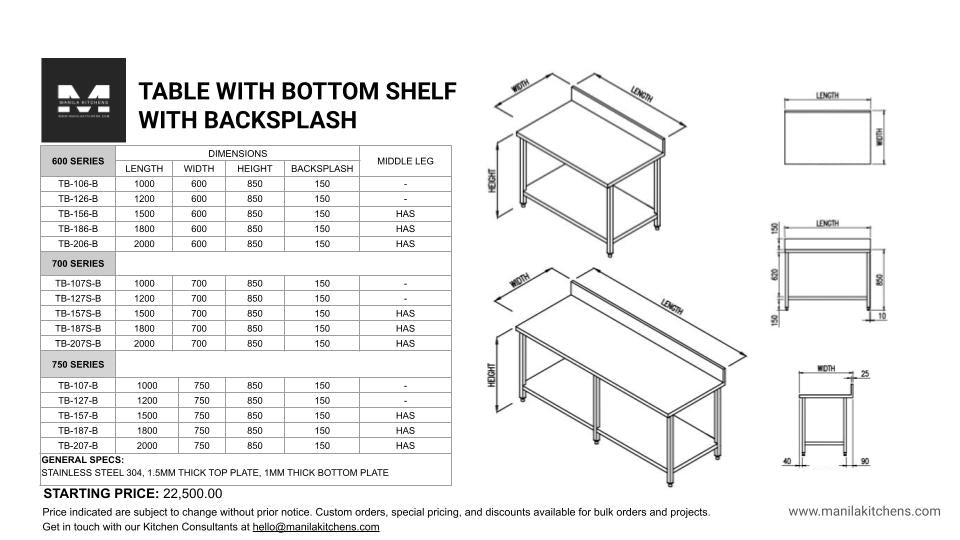 Table With Bottom Shelf With Backsplash (700 Series)