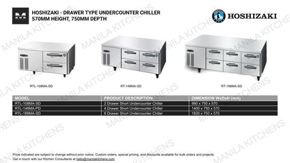 Hoshizaki 2 Drawer Short Undercounter Chiller (RTL-108MA-SD)