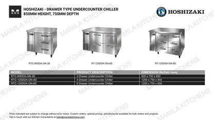 Hoshizaki 3 Drawer Undercounter Chiller (RTC-90DDA-GN-3D)