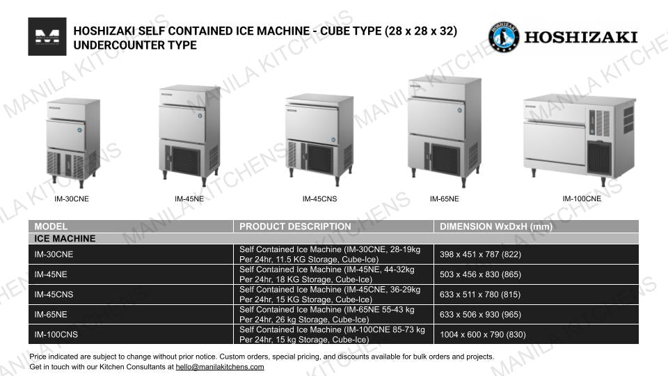 Hoshizaki Self Contained Ice Machine (IM-45NE, 44-32KG PER 24hr, 18 KG Storage, Cube-ice)
