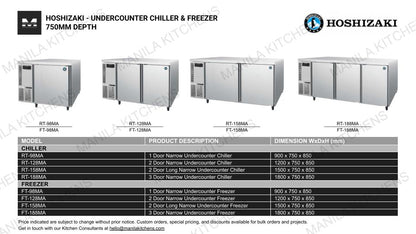 Hoshizaki 2 Door Long Narrow Undercounter Chiller (RT-158MA)