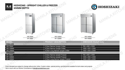 Hoshizaki 2 Door Narrow Upright Chiller (HR-67-MA)