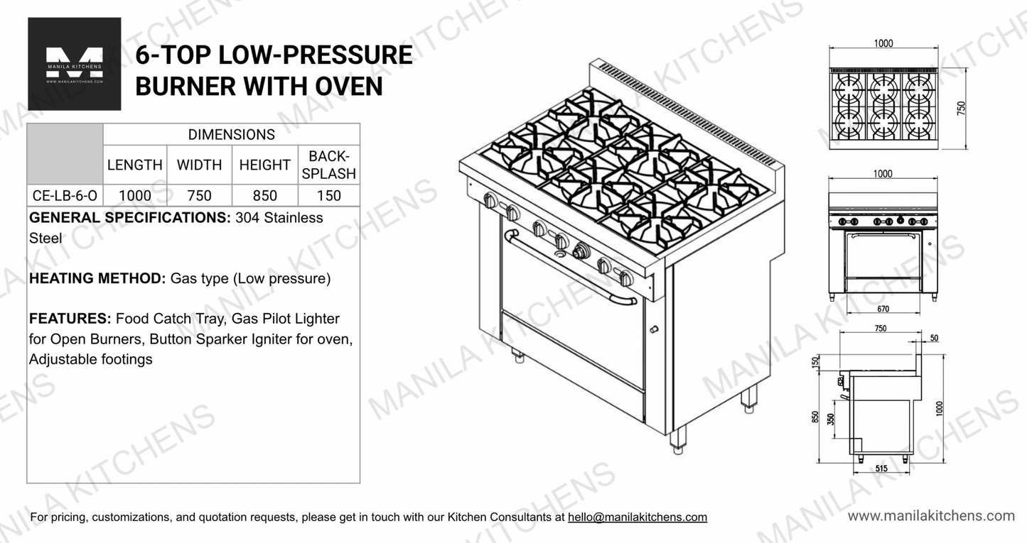 6-Top Low-pressure Burner with Oven