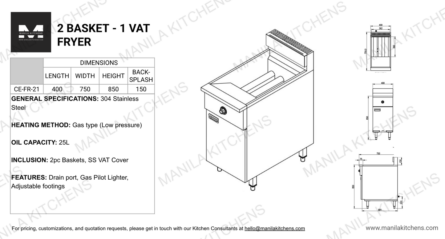 2 Basket - 1 Vat Deep Fryer