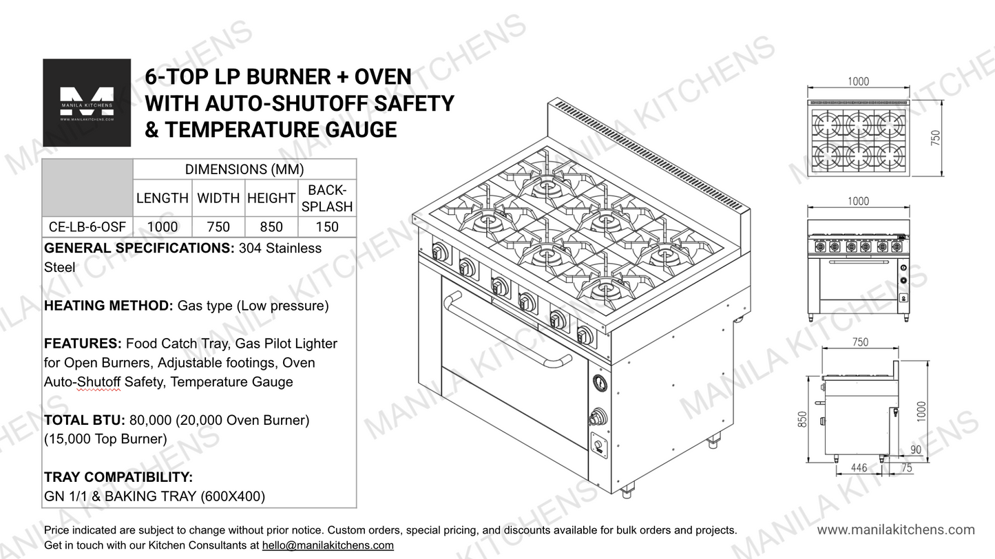 6-Top Burner with Oven (CE-LB-6-OSF)