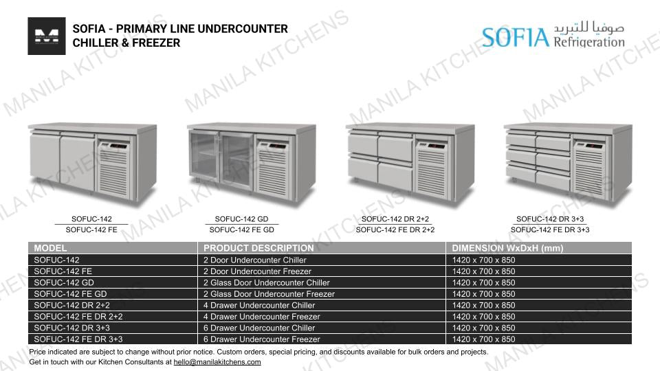 Sofia 2 Glass Door Undercounter Freezer (SOFUC-142 FE GD)