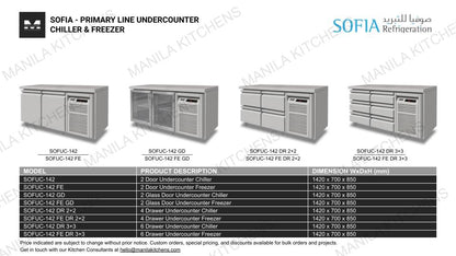 Sofia 2 Glass Door Undercounter Freezer (SOFUC-142 FE GD)