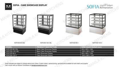 Sofia Black Cake Showcase Display (SOFCSD-90-3 BL)