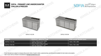 Sofia 2 Door Undercounter Chiller + GN Top Opening 5* 1/3 (SOFUC-142 GD)