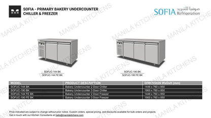 Sofia Bakery Undercounter 3 Door Chiller (SOFUC-190 BK)