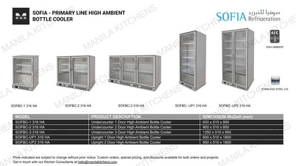 Sofia Undercounter 2 Door High Ambient Bottle Cooler (SOFBC-2 316 HA)