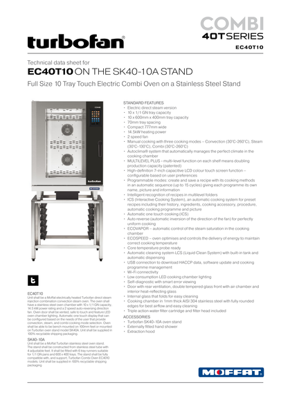 Turbofan EC40T10 Full Size Tray Touch Screen Electric Combi Oven