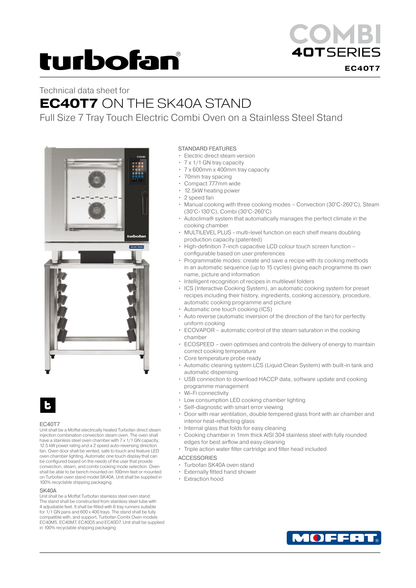 Turbofan EC40T7 Full Size Tray Touch Screen Electric Combi Oven