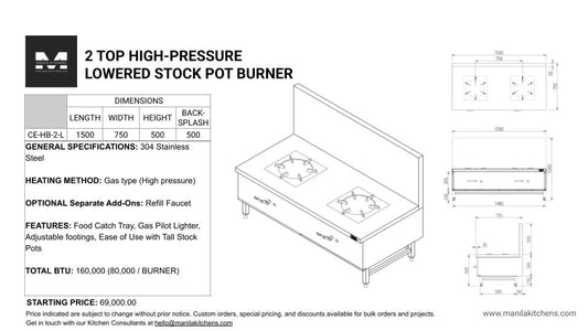 2-Top High-pressure Lowered Stock Pot Burner