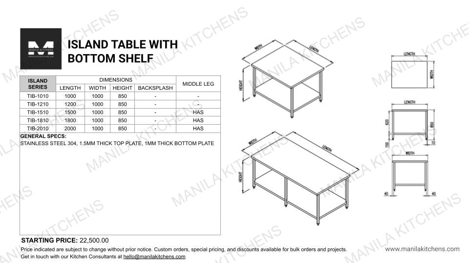 Island Table with Bottom Shelf (1000 Series)