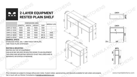 2-Layer Equipment Rested Plain Shelf