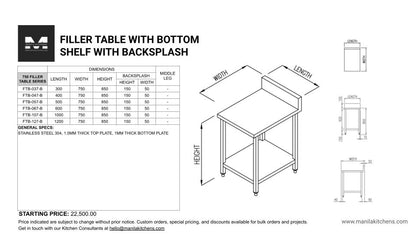 Filler Table with Bottom Shelf with Backsplash