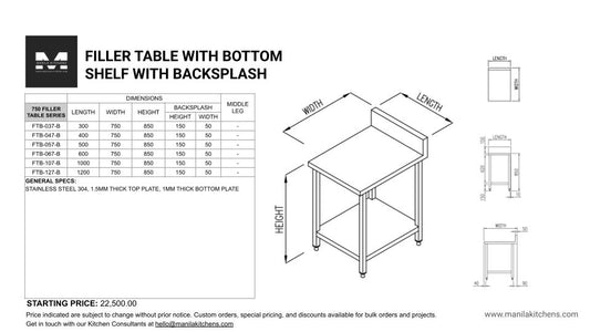 Filler Table with Bottom Shelf with Backsplash