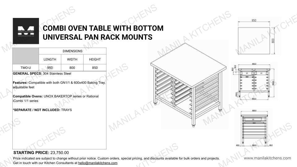Combi Oven Table With Bottom Universal Pan Rack Mounts