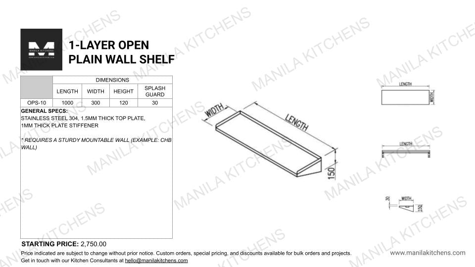 1-Layer Open Plain Wall Shelf