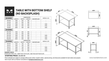 Table With Middle & Bottom Shelf No Backsplash (700 Series)