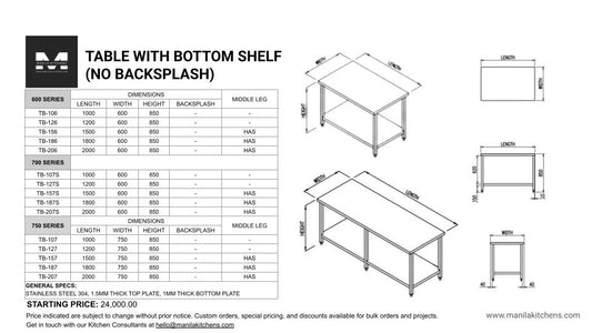 Table With Middle & Bottom Shelf No Backsplash (700 Series)