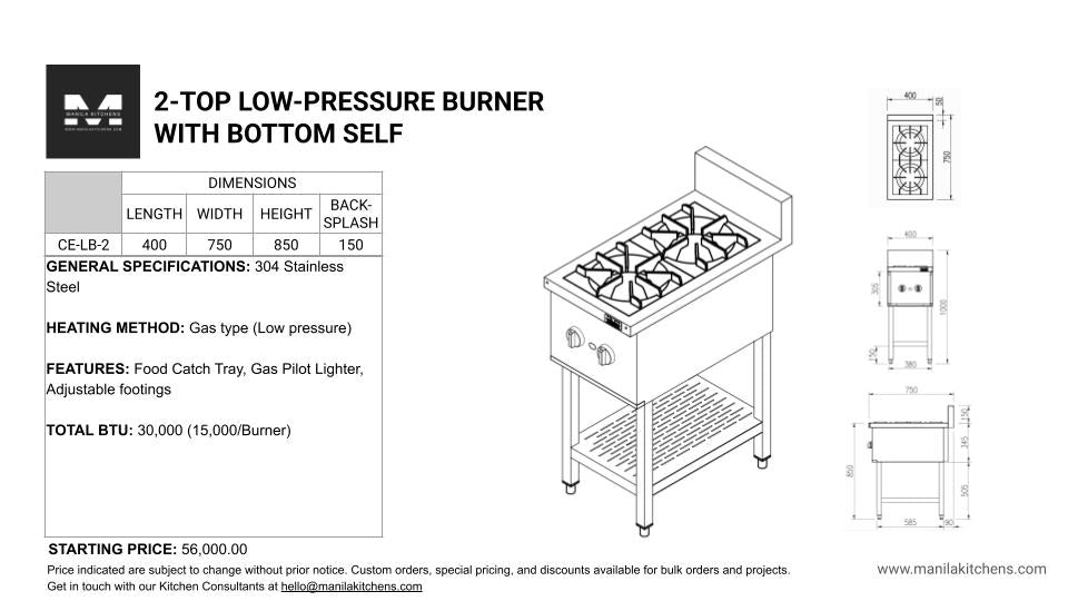 2-Top Low-Pressure Burner with Bottom Shelf