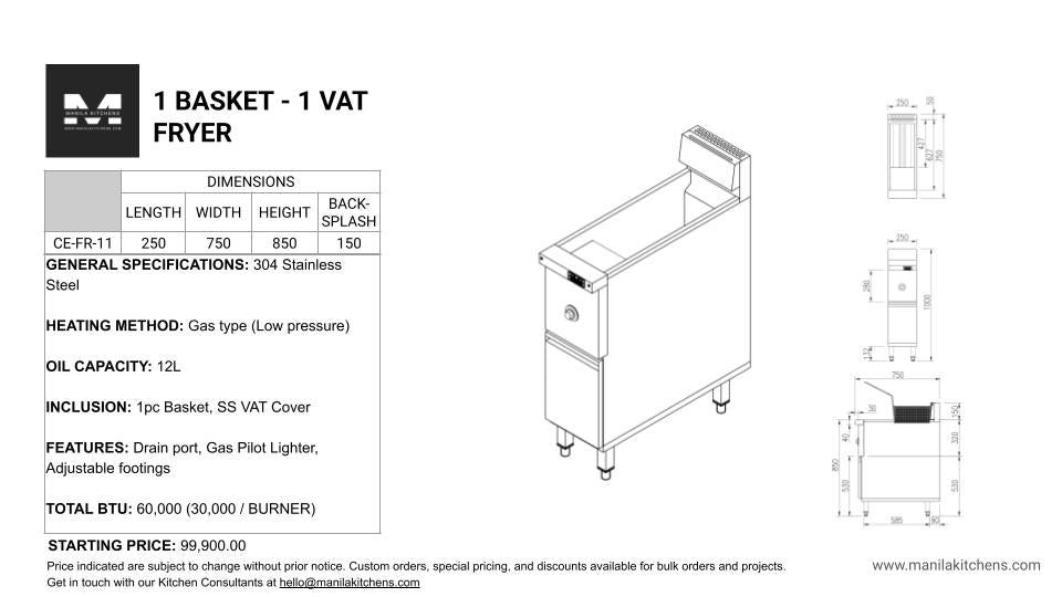1 Basket - 1 Vat Deep Fryer