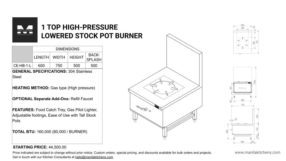 1-Top High-Pressure Lowered Stock Pot Burner