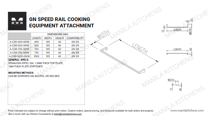 GN Speed Rail Cooking Equipment Attachment