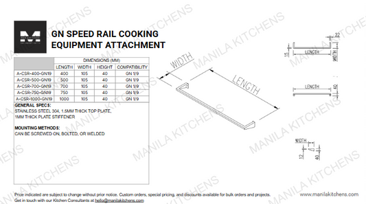 GN Speed Rail Cooking Equipment Attachment